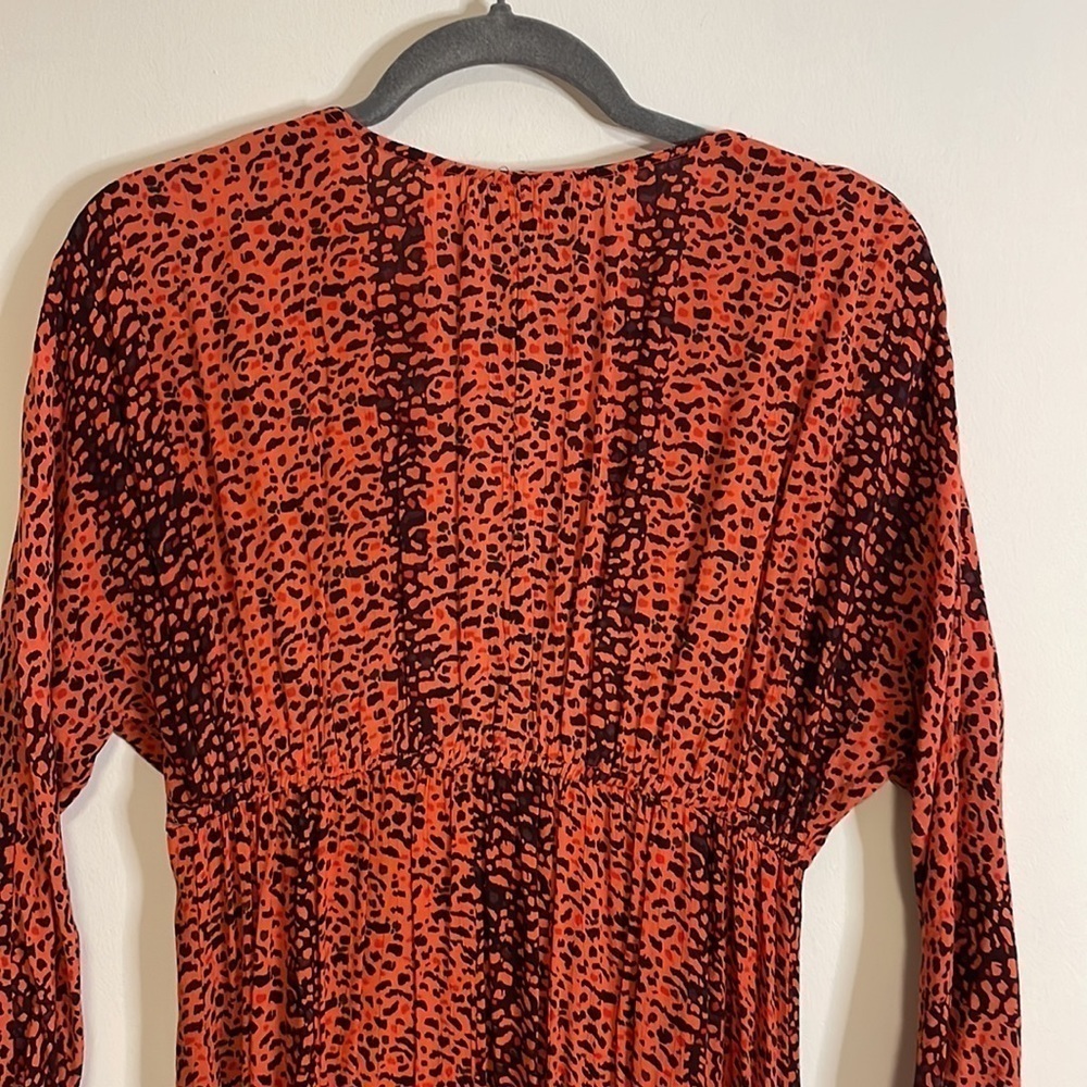 Angie Maxi Dress Med Coral Orange Kimono Animal Print Bohemian Comfortable - Picture 10 of 13